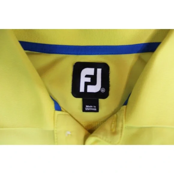 Footjoy Men's Short Sleeve Golf Polo Shirt Yellow Blue Stripes Medium WCC - Picture 4 of 6